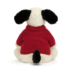 Bashful Black & Cream Puppy with Personalized Red Jumper - Jellycat