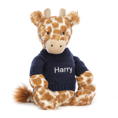 Bashful Giraffe with Personalized Navy Jumper - Jellycat For Sale