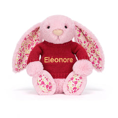 Blushkin Blossom Luxe Bunny with Personalized Red Jumper - Jellycat For Sale