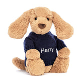 Bashful Toffee Puppy with Personalized Navy Jumper - Jellycat Discount