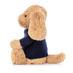 Bashful Toffee Puppy with Personalized Navy Jumper - Jellycat Discount