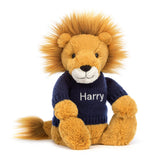 Bashful Lion with Personalized Navy Jumper - Jellycat For Sale