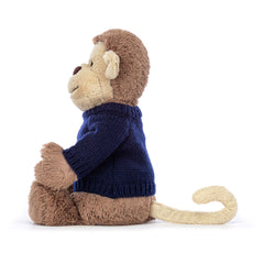 Bashful Monkey with Personalized Navy Jumper - Jellycat Sale