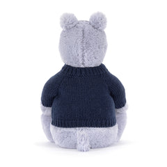 Bashful Hippo with Personalized Navy Jumper - Jellycat Sale