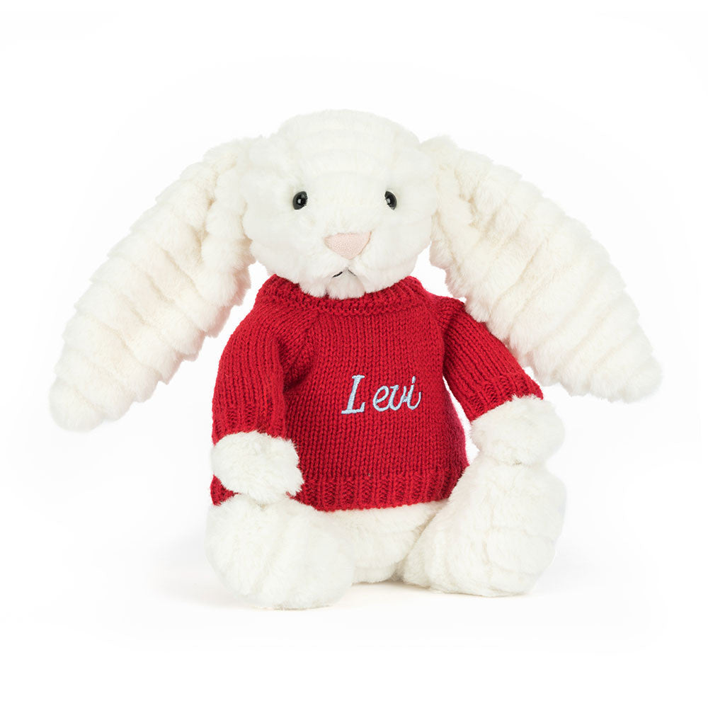 Bashful Luxe Bunny Nimbus with Personalized Red Jumper - Jellycat For Sale