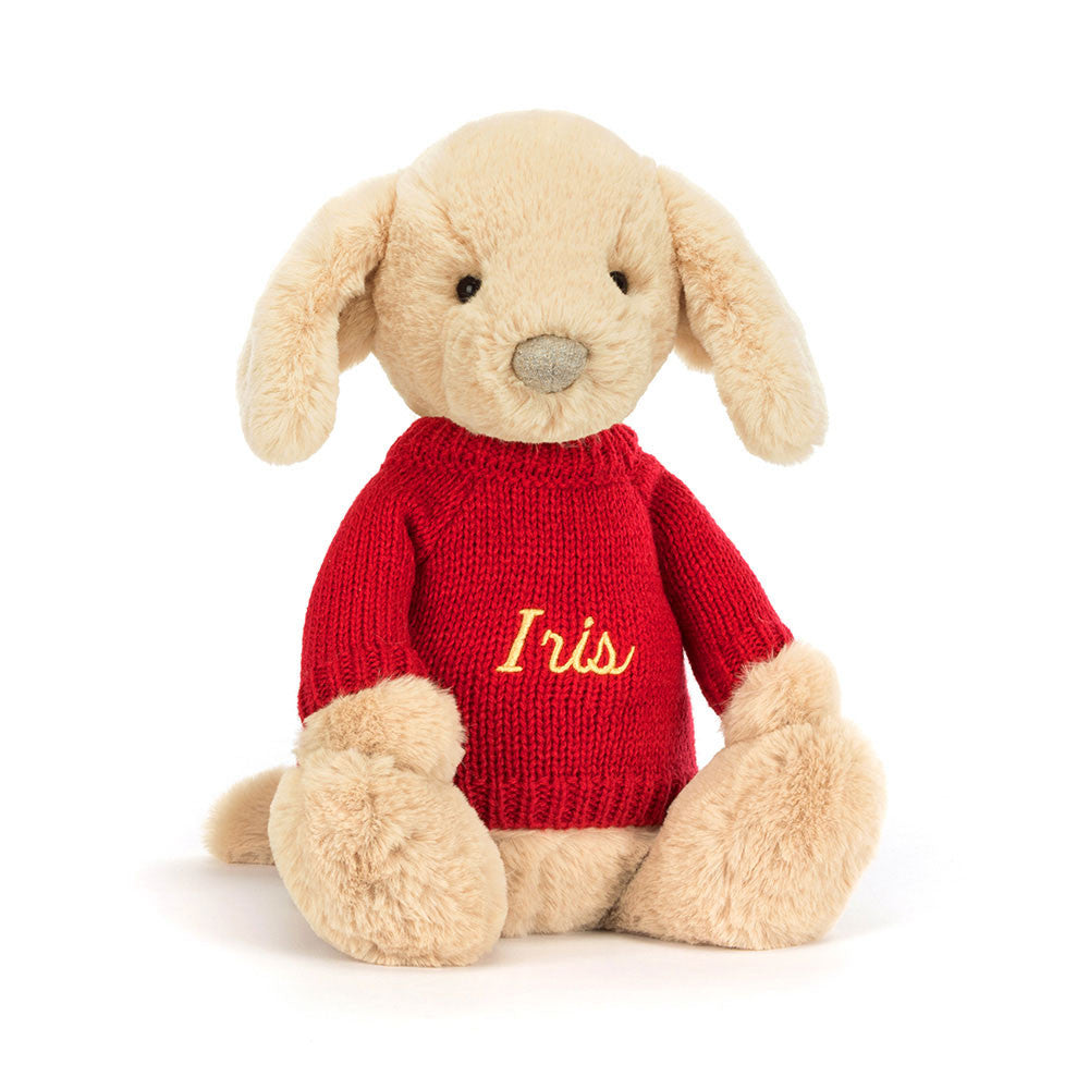 Bashful Luxe Puppy Orlando with Personalized Red Jumper - Jellycat Sale