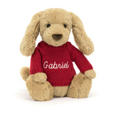Bashful Toffee Puppy with Personalized Red Jumper - Jellycat Discount
