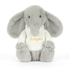 Bashful Luxe Elephant Thuddeus with Personalized Cream Jumper - Jellycat
