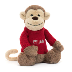 Bashful Monkey with Personalized Red Jumper - Jellycat Sale