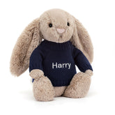 Bashful Beige Bunny with Personalized Navy Jumper - Jellycat Sale