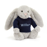 Bashful Silver Bunny with Personalized Navy Jumper - Jellycat Online
