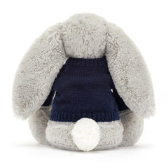 Bashful Silver Bunny with Personalized Navy Jumper - Jellycat Online