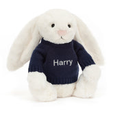 Bashful Cream Bunny with Personalized Navy Jumper - Jellycat