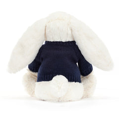 Bashful Cream Bunny with Personalized Navy Jumper - Jellycat
