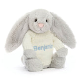 Bashful Silver Bunny with Personalized Cream Jumper - Jellycat For Sale
