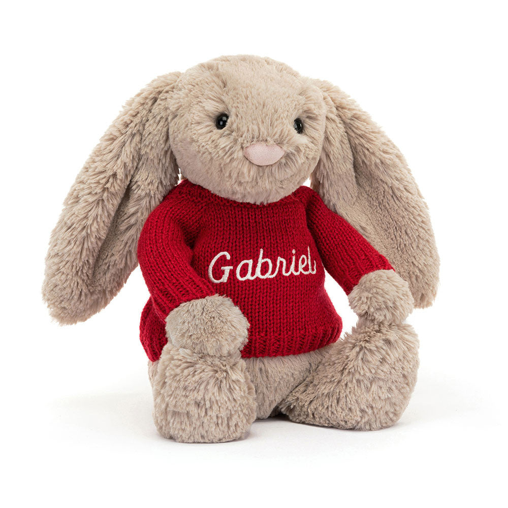 Bashful Beige Bunny with Personalized Red Jumper - Jellycat Sale