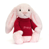 Bashful Pink Bunny with Personalized Red Jumper - Jellycat Online