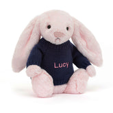 Bashful Pink Bunny with Personalized Navy Jumper - Jellycat Sale
