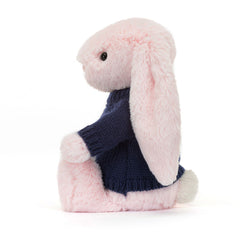Bashful Pink Bunny with Personalized Navy Jumper - Jellycat Sale