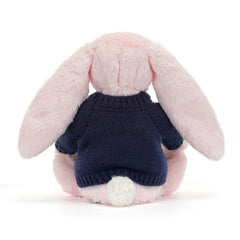 Bashful Pink Bunny with Personalized Navy Jumper - Jellycat Sale