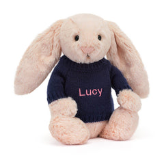 Bashful Blush Bunny with Personalized Navy Jumper - Jellycat Online