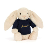 Bashful Luxe Bunny Willow with Personalized Navy Jumper - Jellycat