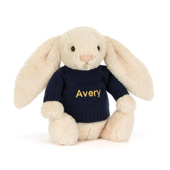 Bashful Luxe Bunny Willow with Personalized Navy Jumper - Jellycat