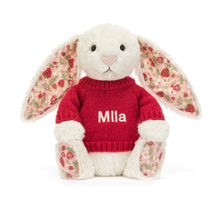 Blossom Cream Bunny 'Berry' with Personalized Red Jumper - Jellycat Discount