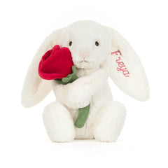 Personalized Cream Bunny with Rose - Jellycat
