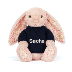 Blossom Blush Bunny 'Cherry' with Personalized Navy Jumper - Jellycat Online