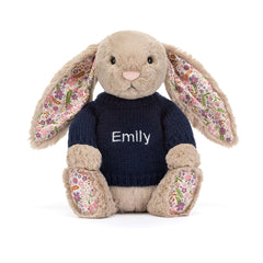 Blossom Beige Bunny 'Petal' with Personalized Navy Jumper - Jellycat Discount