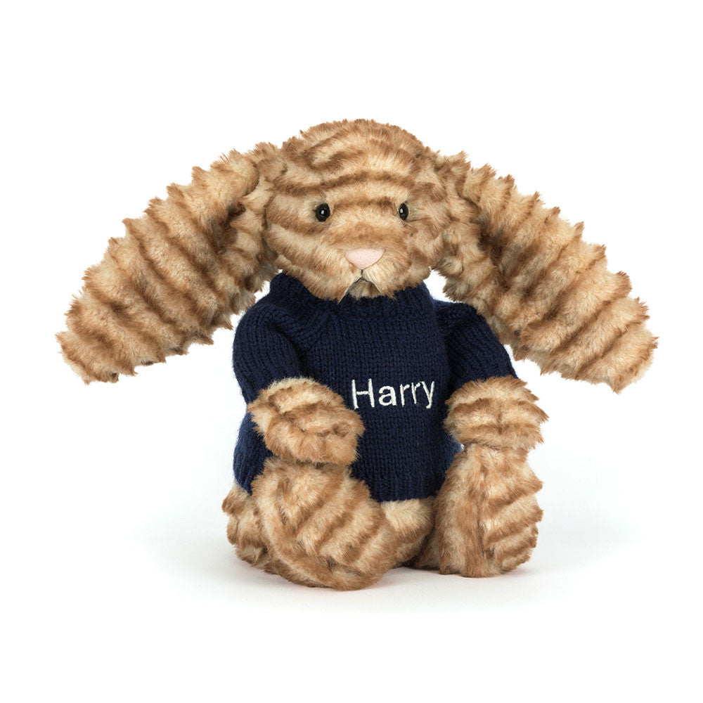 Bashful Luxe Bunny Juniper with Personalized Navy Jumper - Jellycat For Sale