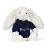 Bashful Luxe Bunny Nimbus with Personalized Navy Jumper - Jellycat Sale