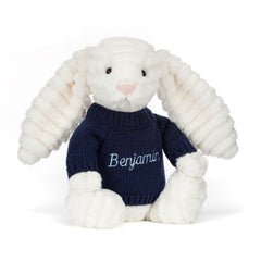 Bashful Luxe Bunny Nimbus with Personalized Navy Jumper - Jellycat Sale