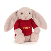 Bashful Luxe Bunny Rosa with Personalized Red Jumper - Jellycat For Sale