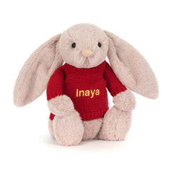 Bashful Luxe Bunny Rosa with Personalized Red Jumper - Jellycat For Sale