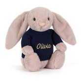 Bashful Luxe Bunny Rosa with Personalized Navy Jumper - Jellycat Online