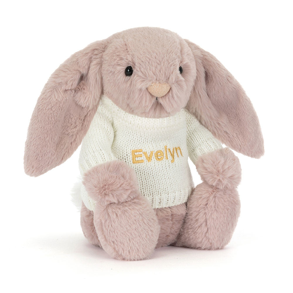 Bashful Luxe Bunny Rosa with Personalized Cream Jumper - Jellycat