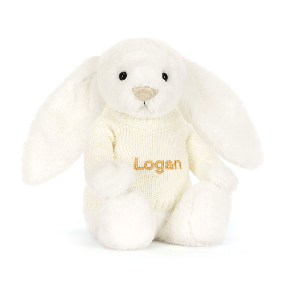Bashful Luxe Bunny Luna with Personalized Cream Jumper - Jellycat For Sale