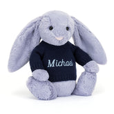 Bashful Viola Bunny with Personalized Navy Jumper - Jellycat Sale