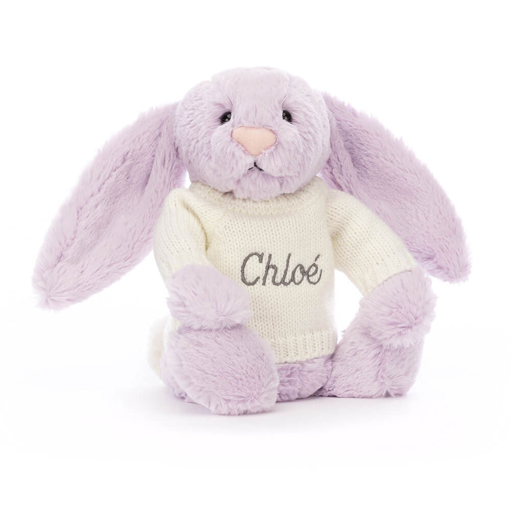 Bashful Lilac Bunny with Personalized Cream Jumper - Jellycat For Sale