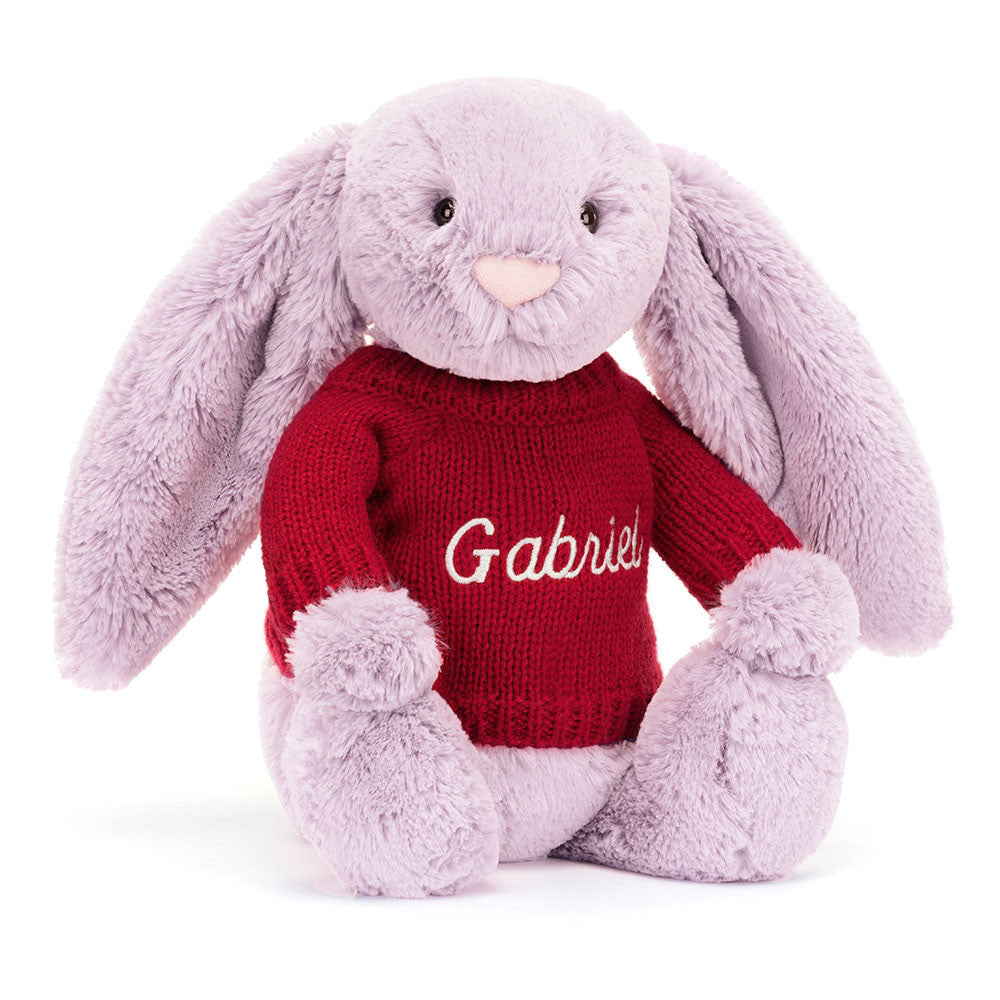 Bashful Lilac Bunny with Personalized Red Jumper - Jellycat Online
