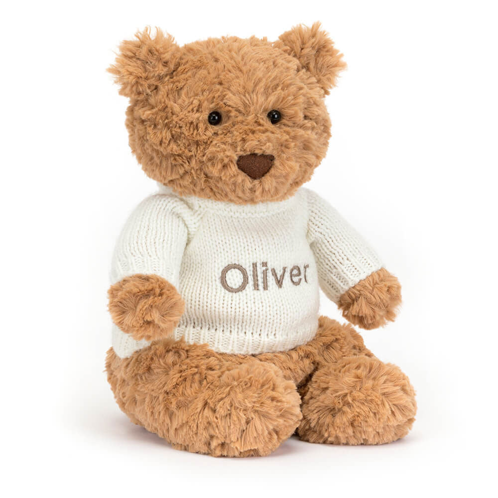 Bartholomew Bear with Personalized Cream Jumper - Jellycat