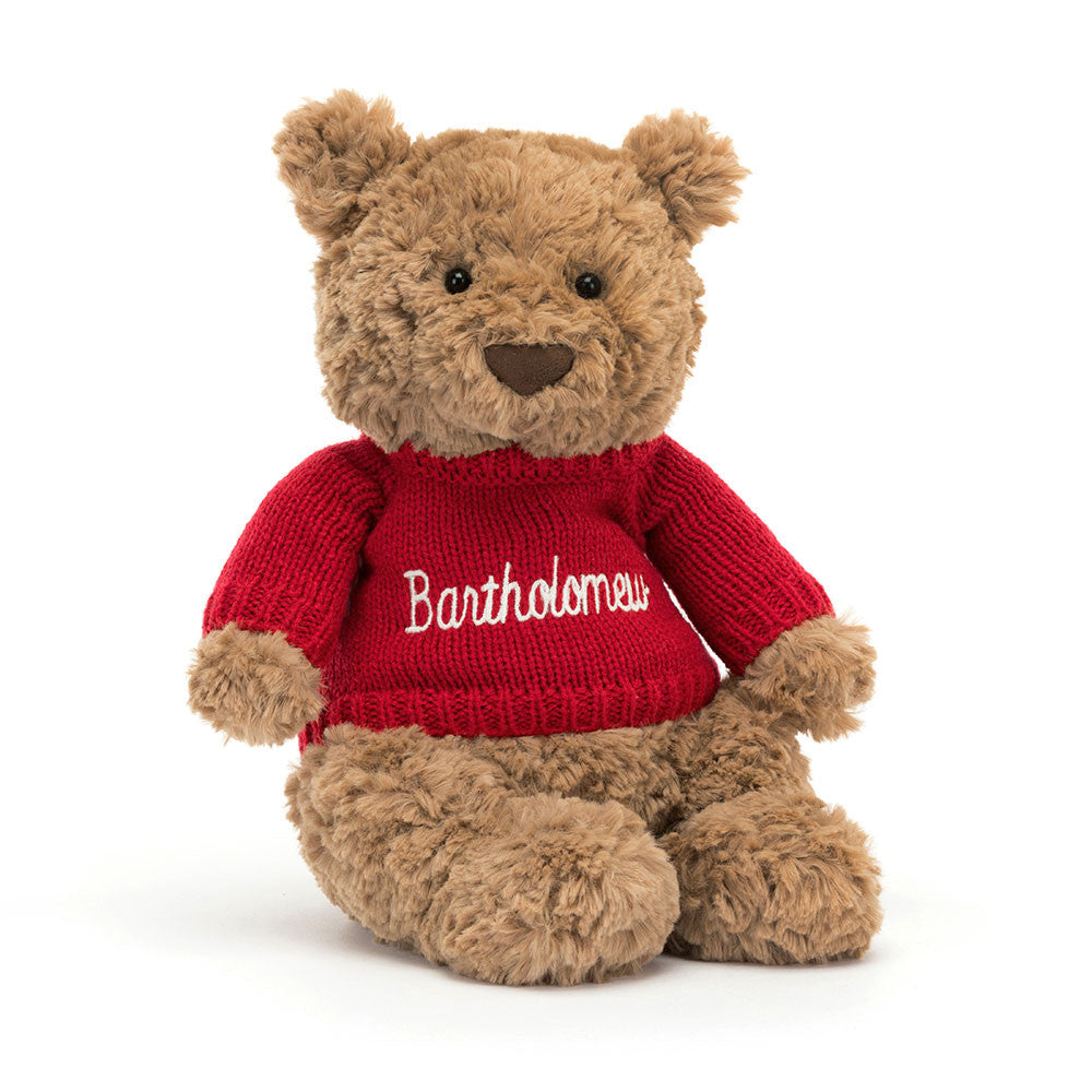 Bartholomew Bear with Personalized Red Jumper - Jellycat For Sale