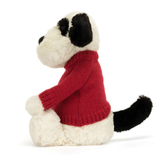 Bashful Black & Cream Puppy with Personalized Red Jumper - Jellycat