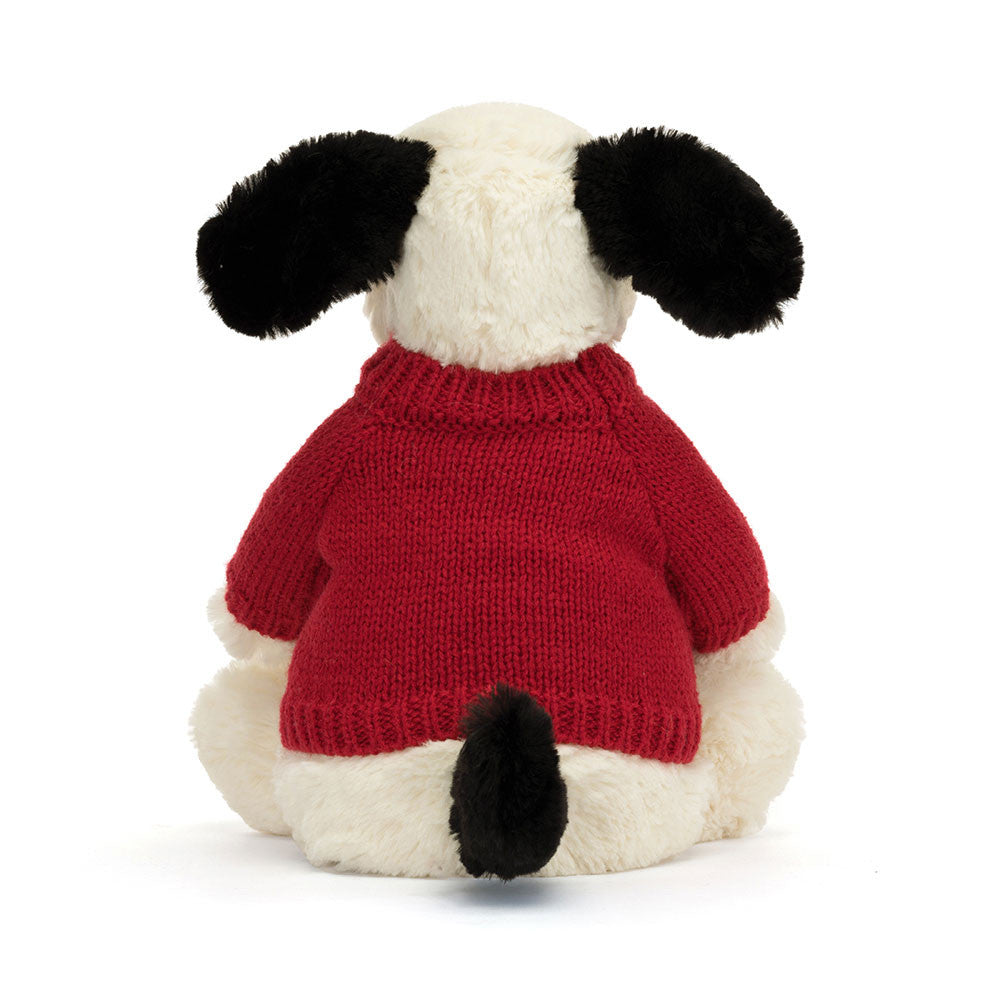 Bashful Black & Cream Puppy with Personalized Red Jumper - Jellycat