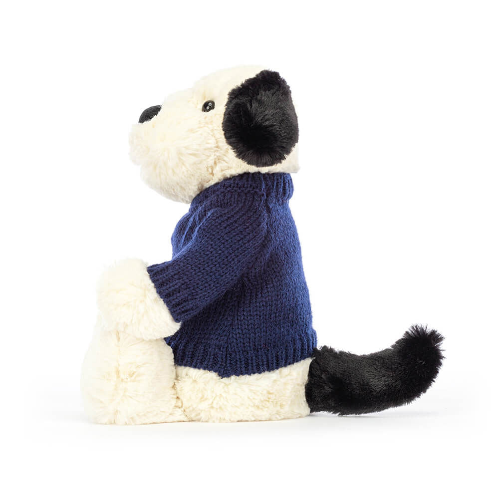 Bashful Black & Cream Puppy with Personalized Navy Jumper - Jellycat For Sale