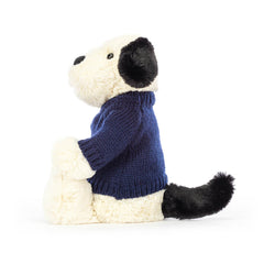 Bashful Black & Cream Puppy with Personalized Navy Jumper - Jellycat For Sale