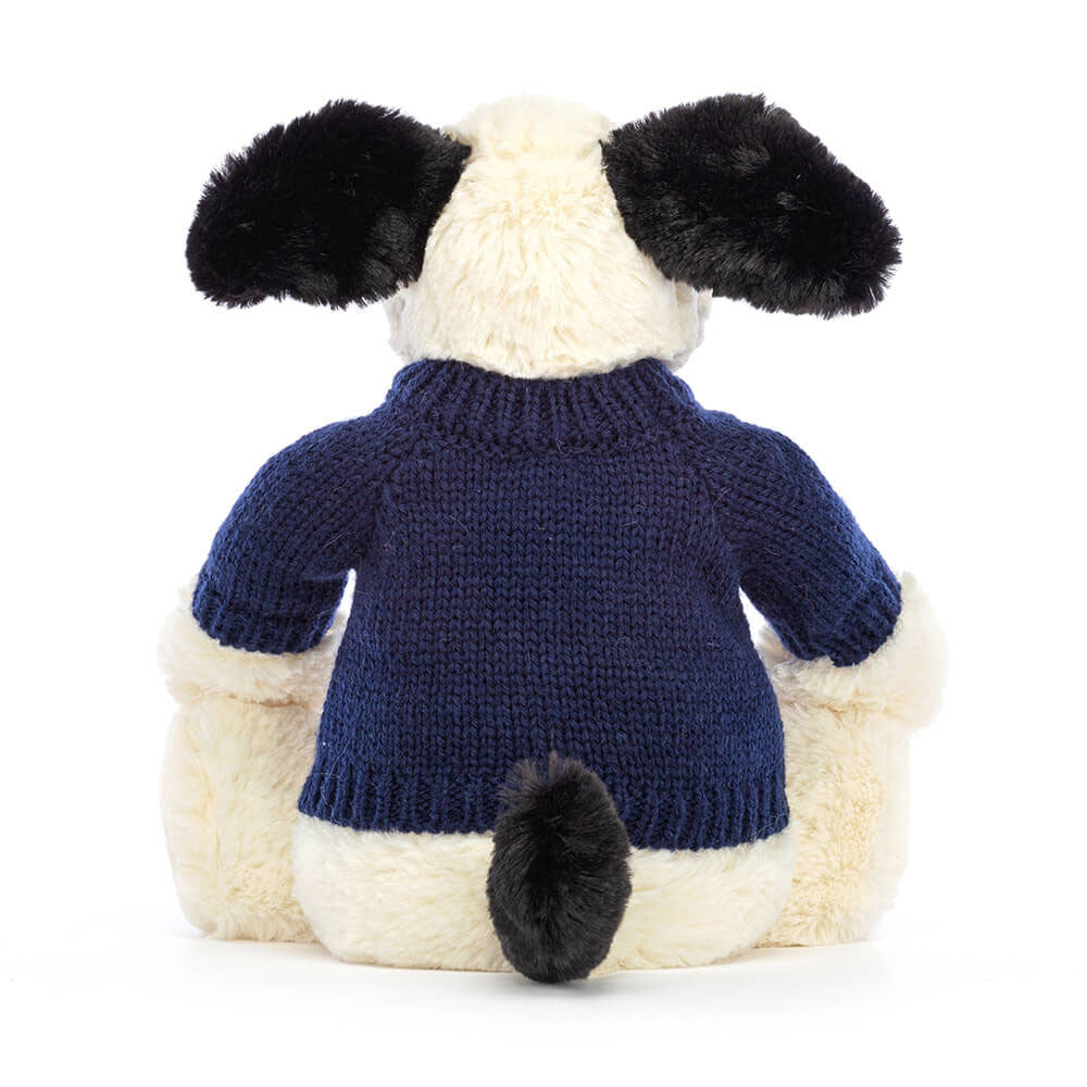 Bashful Black & Cream Puppy with Personalized Navy Jumper - Jellycat For Sale