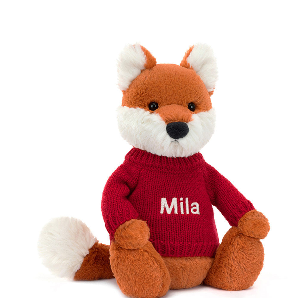Bashful Fox Cub with Personalized Red Jumper - Jellycat Discount